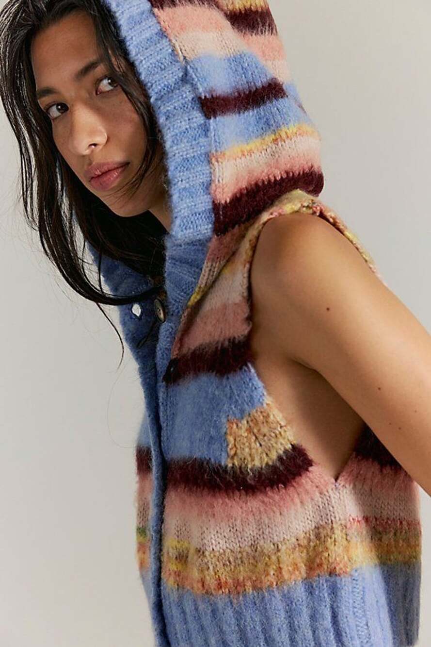 Free People Rosetta Knit Vest Size M Striped Blue
